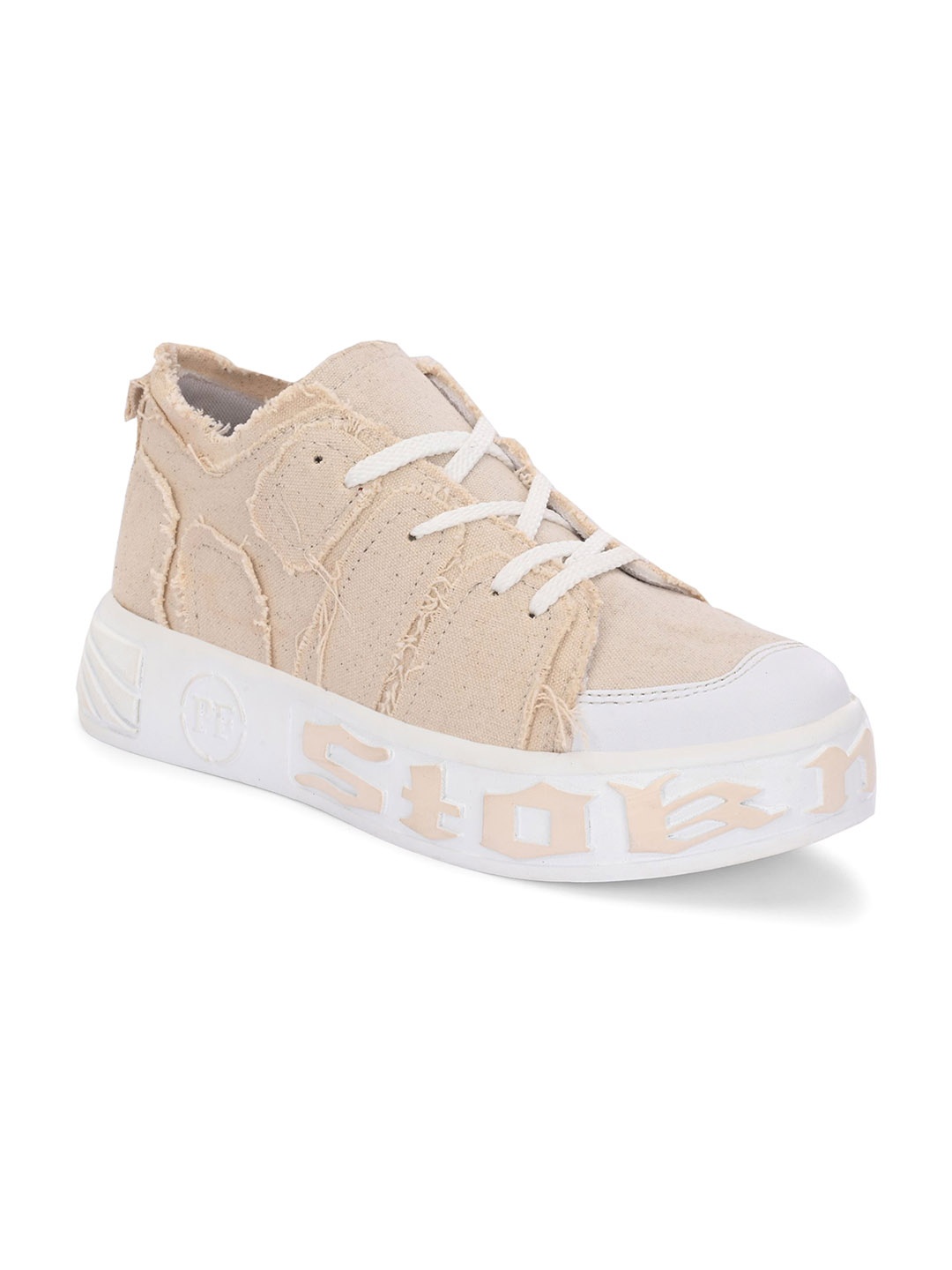 

knoos Men Woven Design Round Toe Sneakers, Khaki
