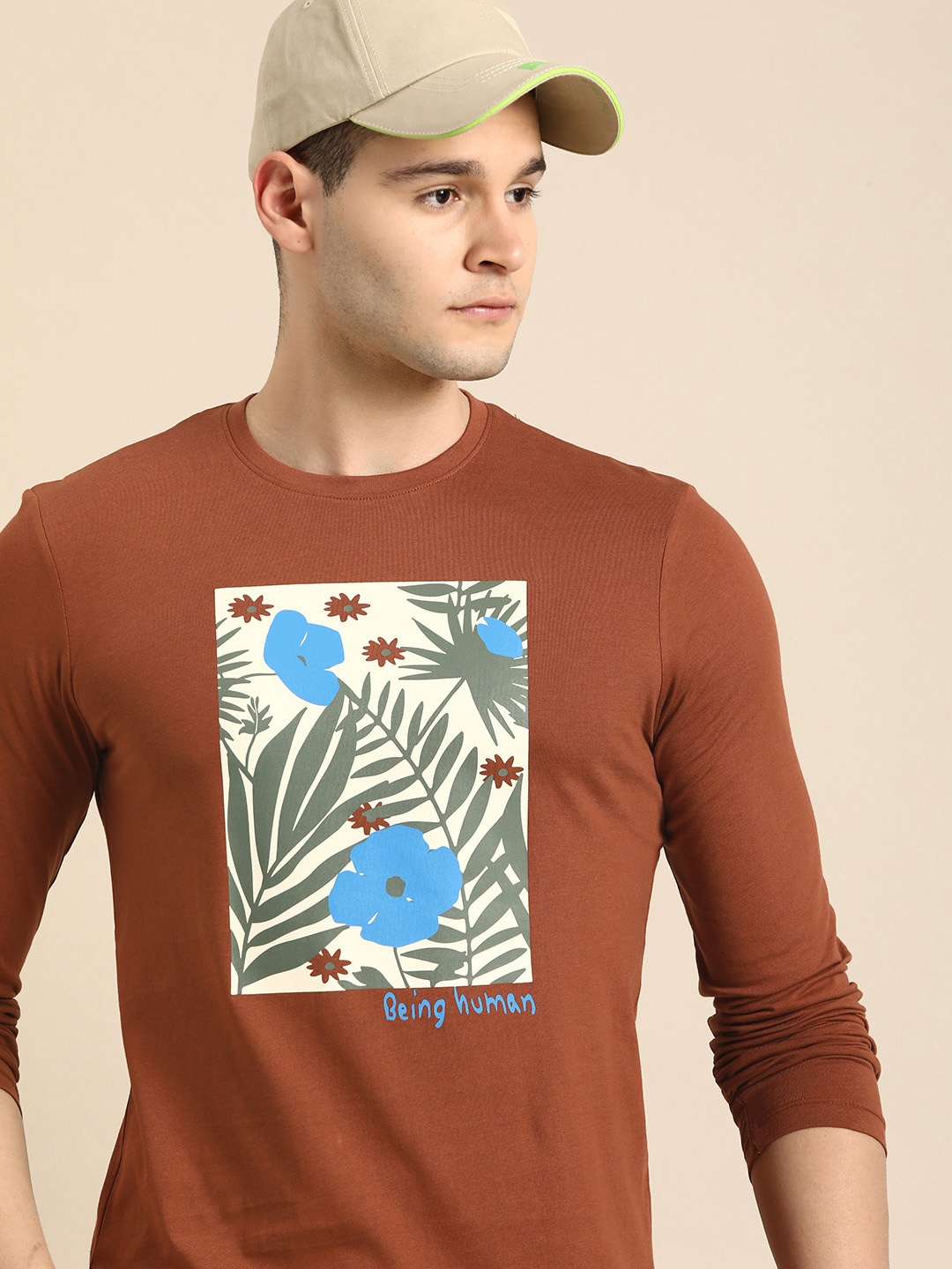 

Being Human Graphic Printed Pure Cotton T-shirt, Brown