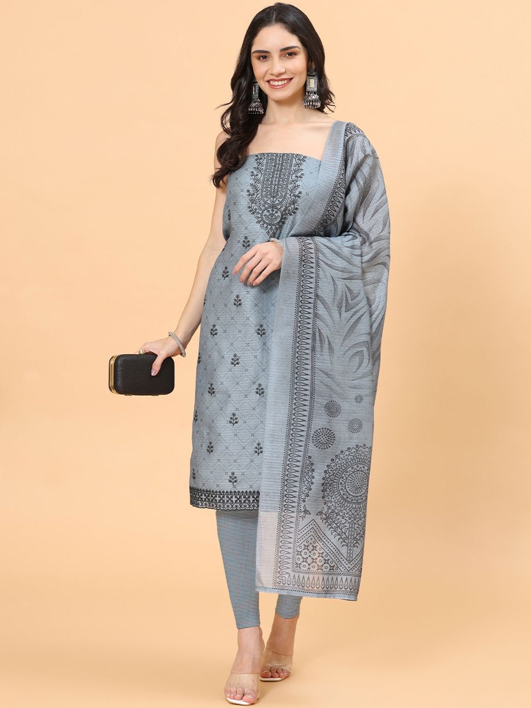 

Meena Bazaar Floral Embroidered Unstitched Dress Material, Blue