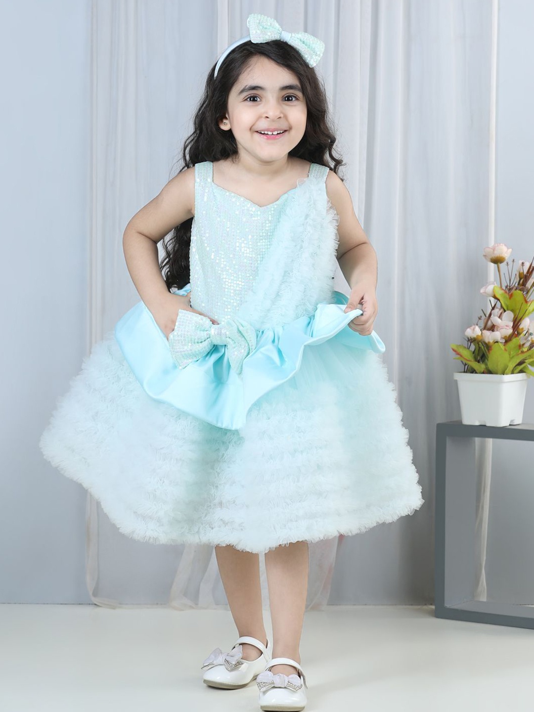 

The Lush Affair Girls Net Fit and Flare Dress, Turquoise blue