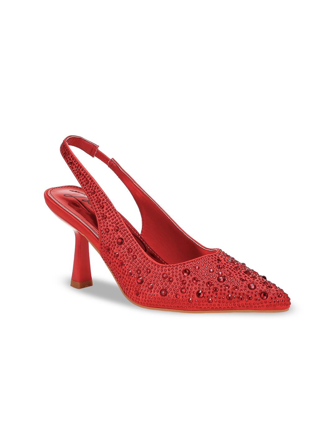 

London Rag Canvas Embellished Stiletto Slingback Heel Pumps, Red