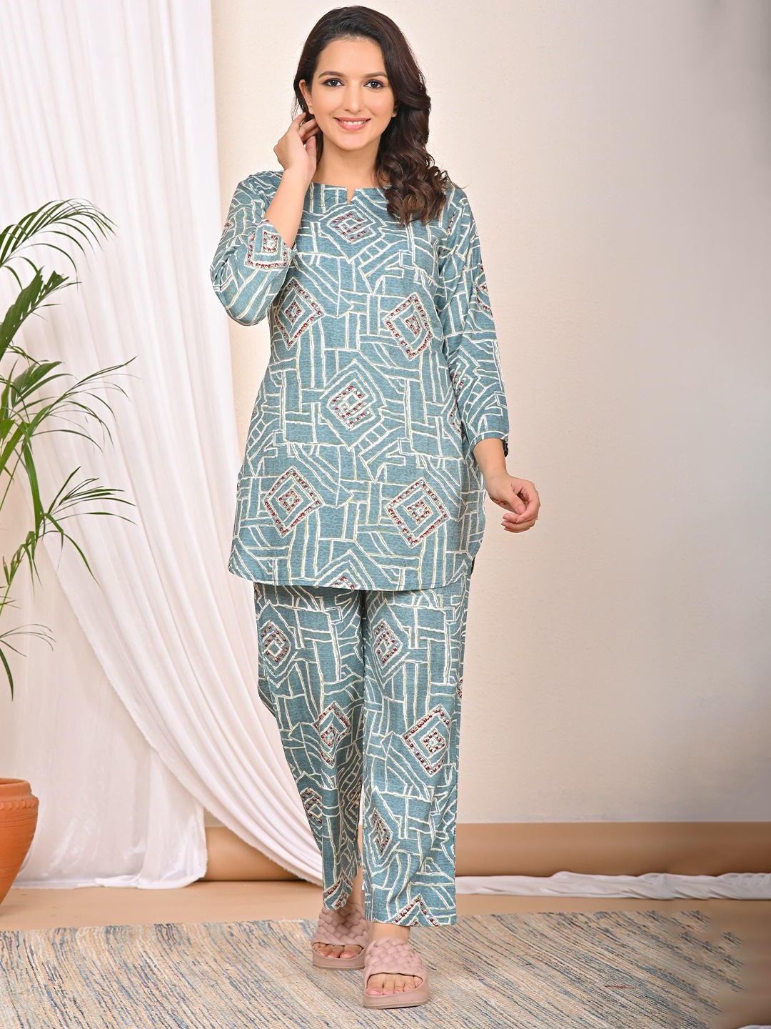 

TREND ME Printed Pure Cotton Night suit, Blue