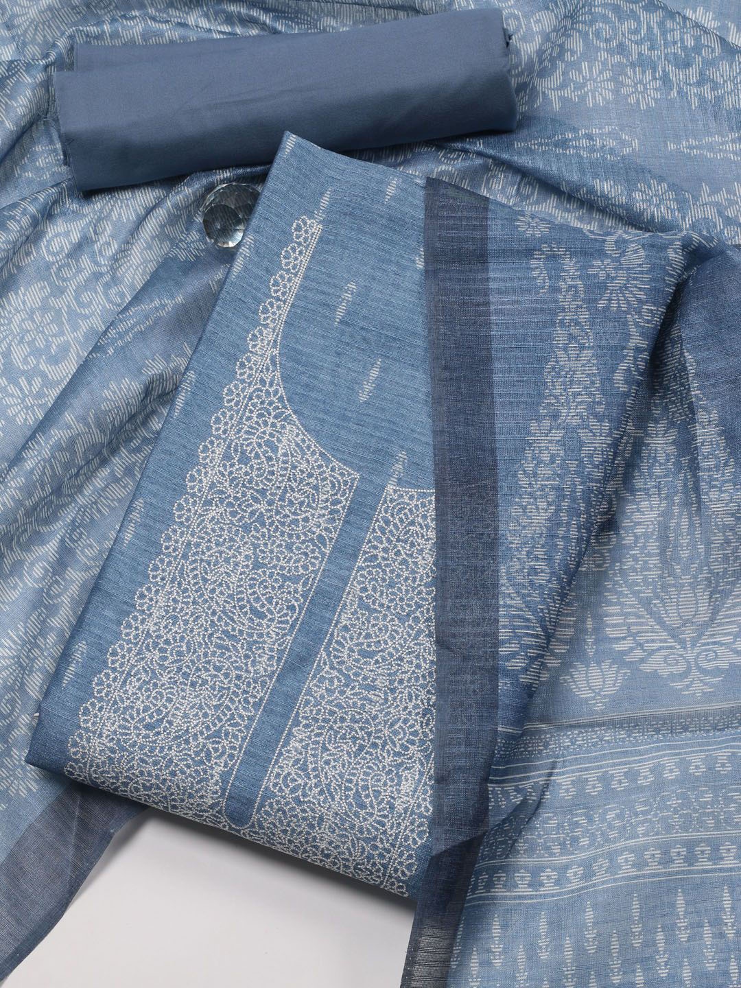 

Meena Bazaar Floral Printed Unstitched Dress Material, Blue