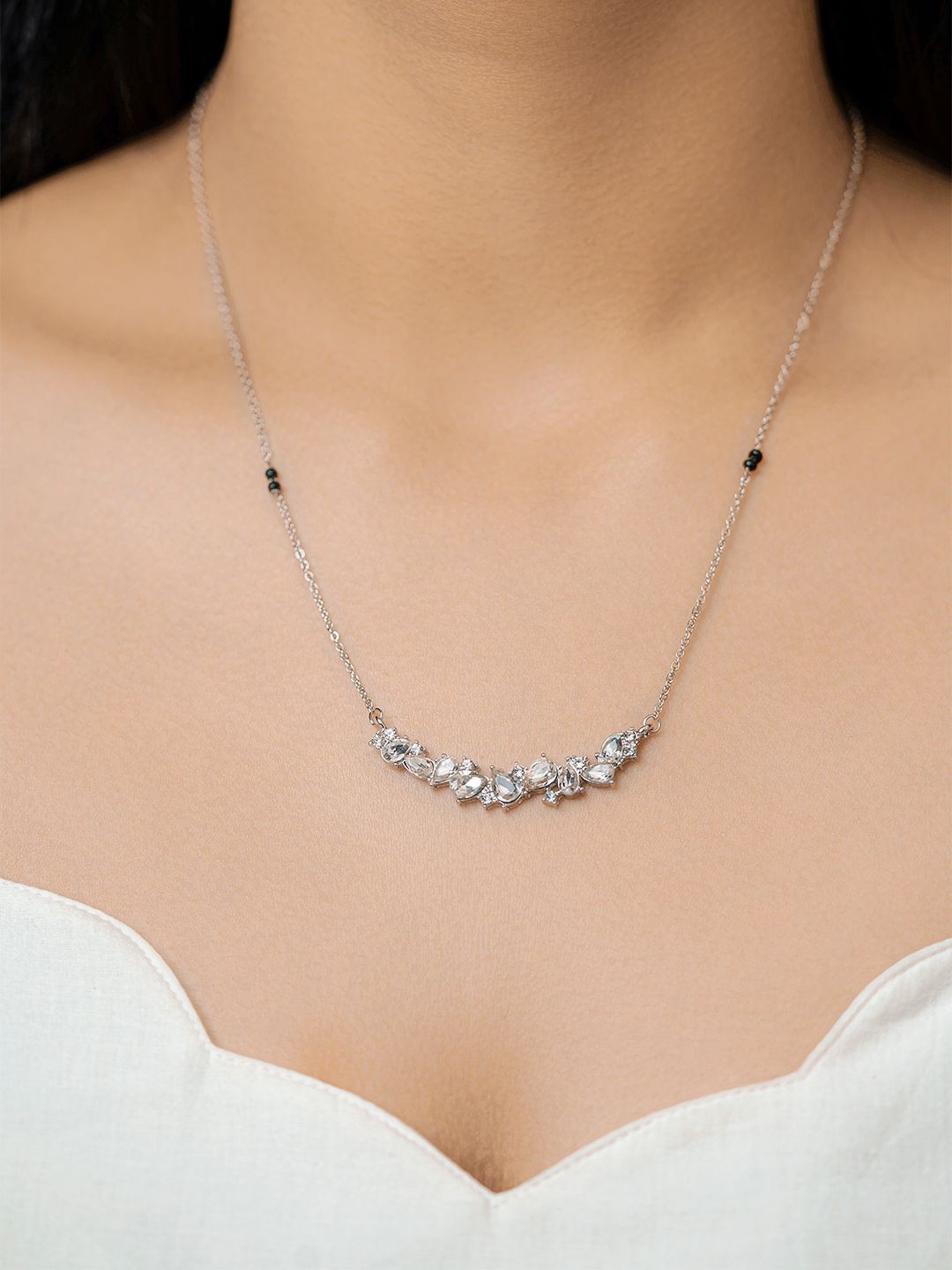 

SWASHAA Silver-Plated Stainless Steel Zircon & Crystal Stone Studded Mangalsutra