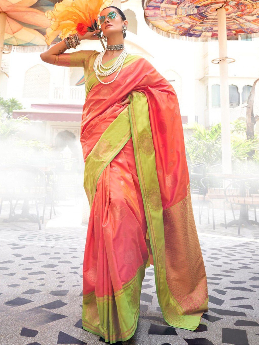 

MySilkLove Woven Design Zari Banarasi Saree, Peach