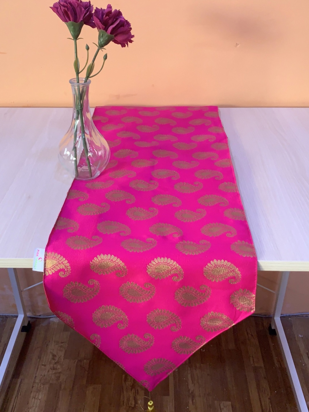 

Pink Parrot Pink & Gold Toned Ethnic Motifs Printed Table Runner