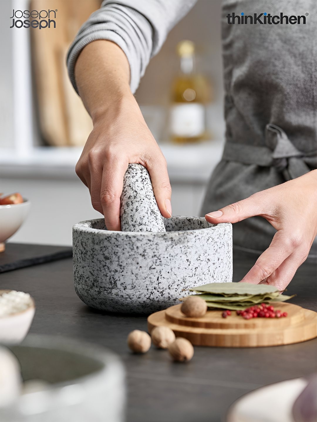 

Joseph Joseph Grey Pestle & Mortar With Bamboo Lid