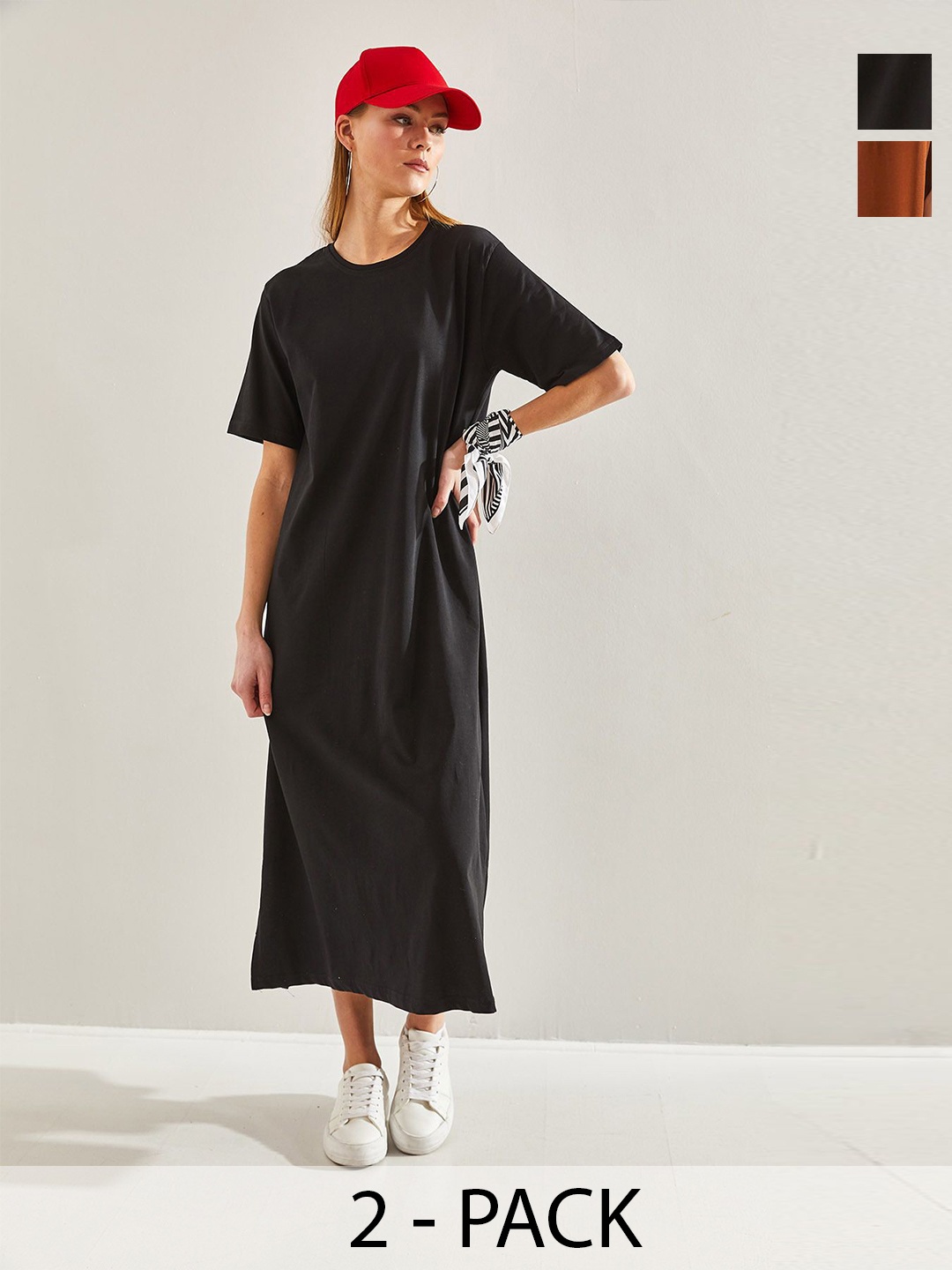 

BIANCO LUCCI Solid Pack Of 2 Maxi Midi Dress, Black