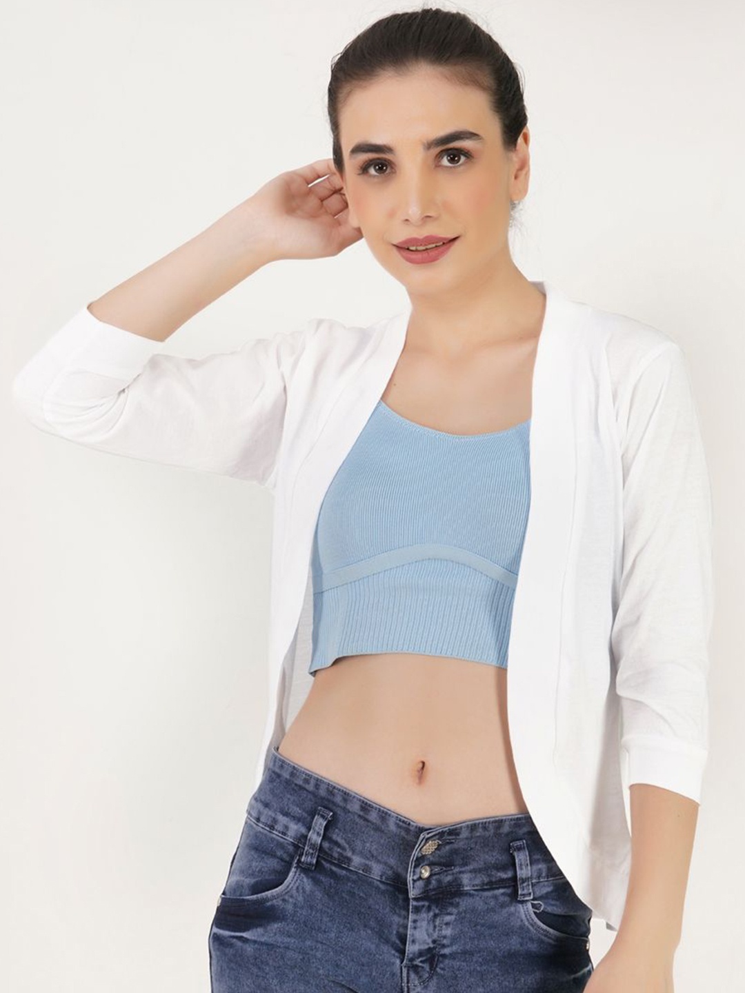 

TEEMOODS Open Front Cotton Shrug, White