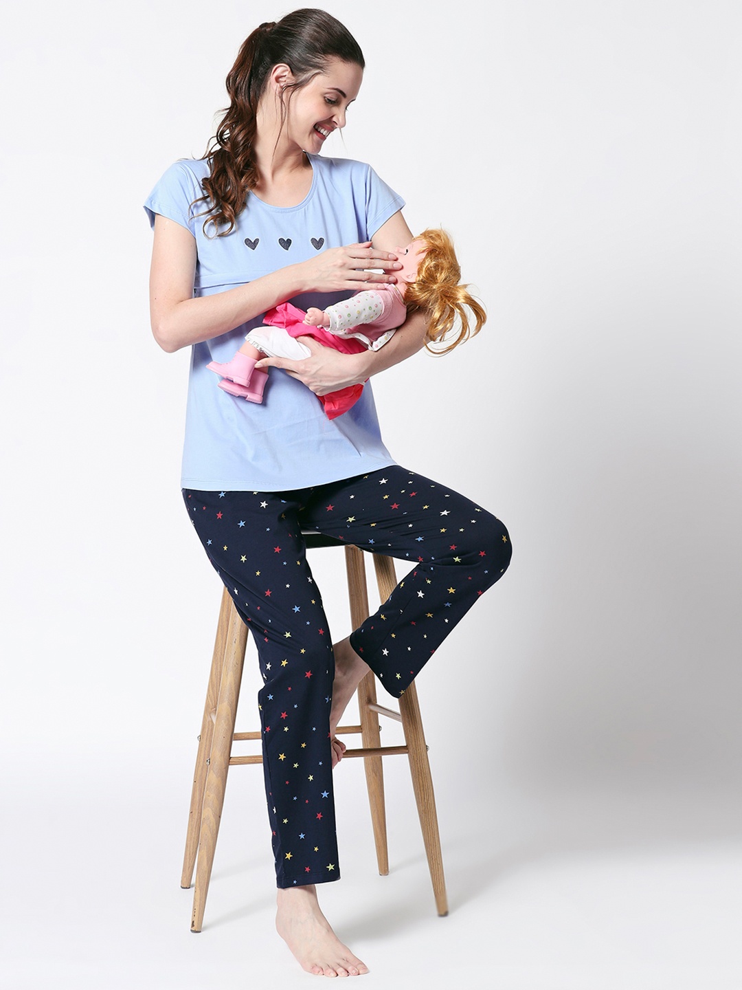 

Zeyo Women Blue Printed Night suit