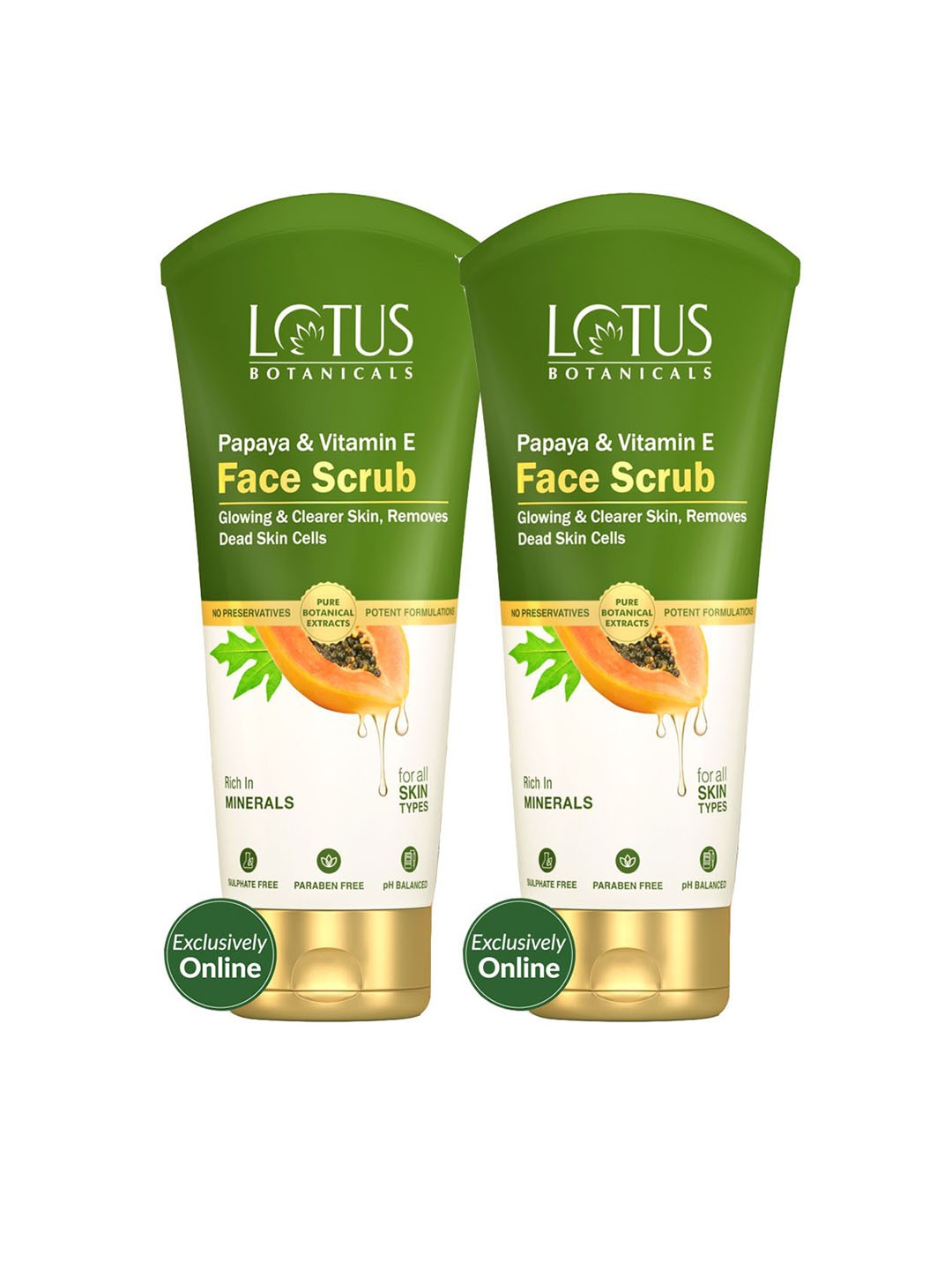 

Lotus Botanicals Set Of 2 Papaya & Vitamin E Brightening Face Scrub- 100g Each, Green