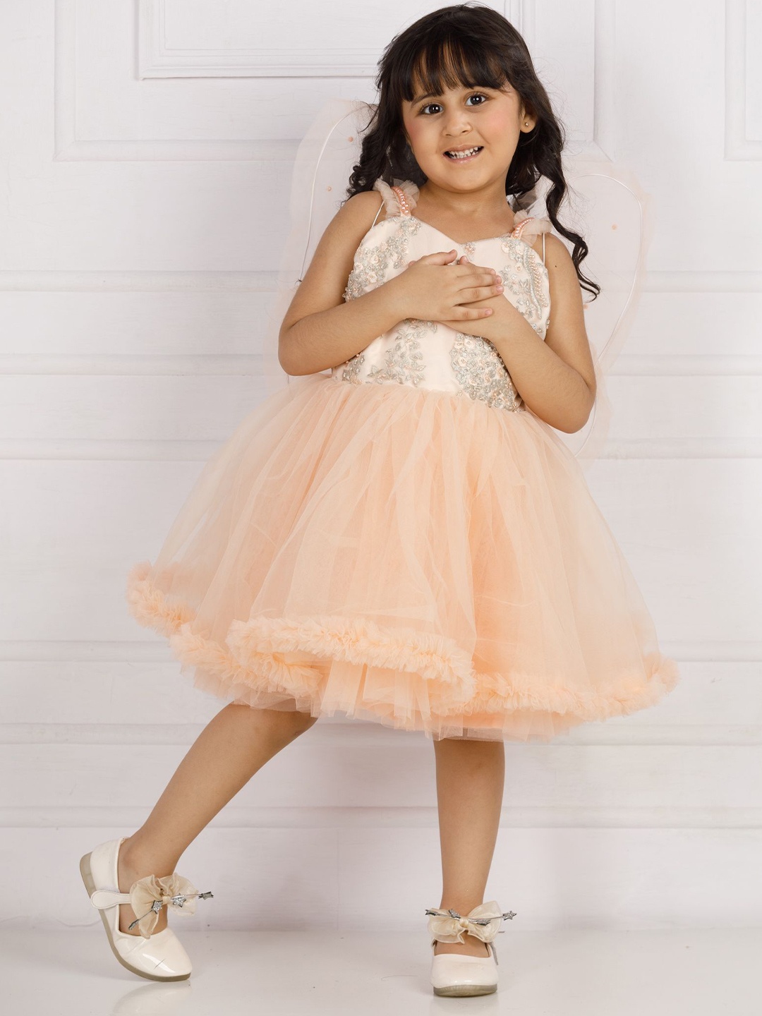 

The Lush Affair Girls Sequined Fit & Flare Dress, Peach