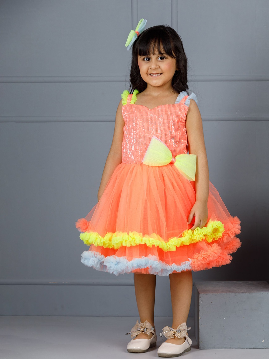 

The Lush Affair Girls Net Fit & Flare Dress, Orange