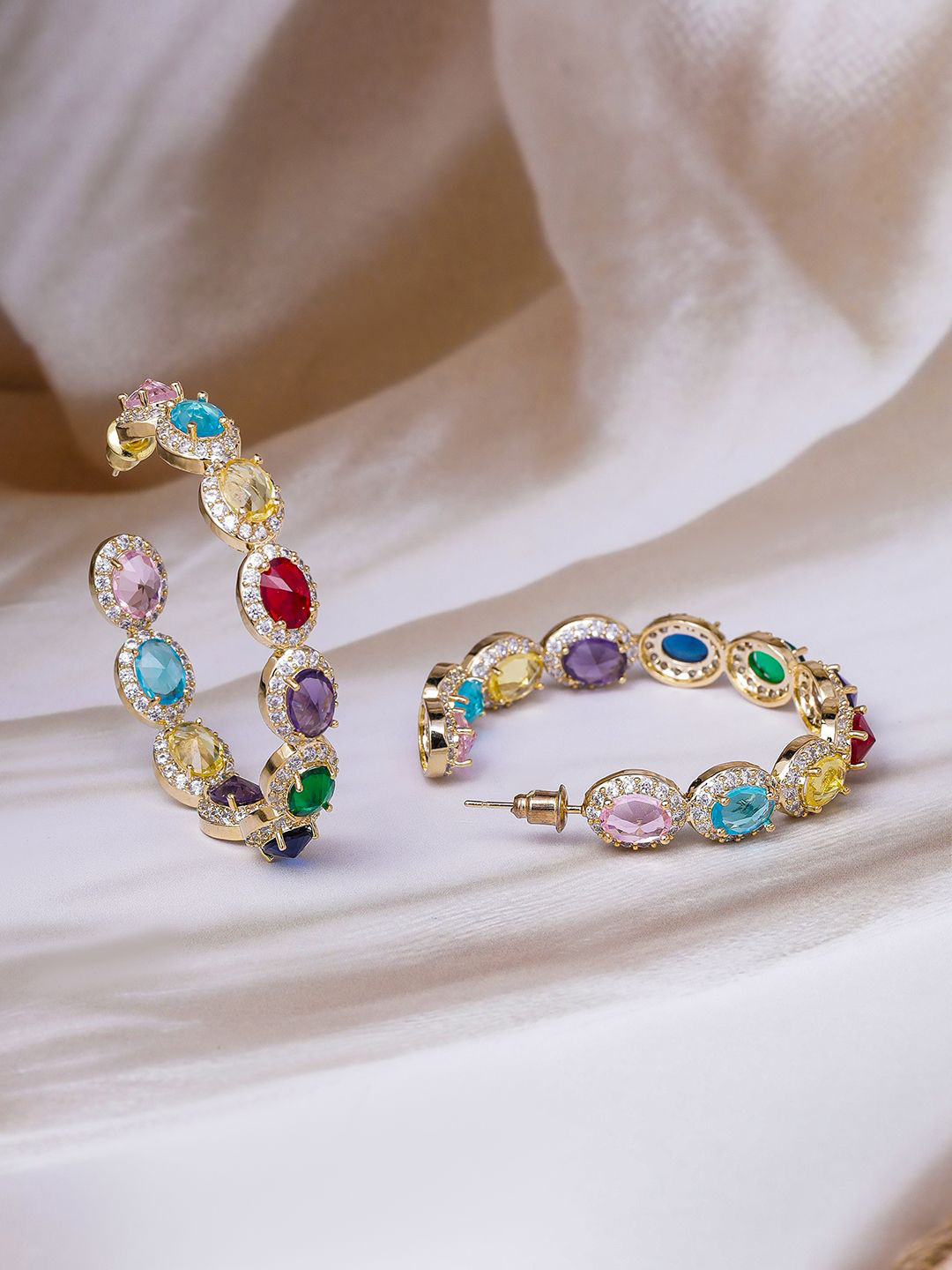 

Rubans 22K Gold-Plated Geometric American Diamond Hoop Earrings