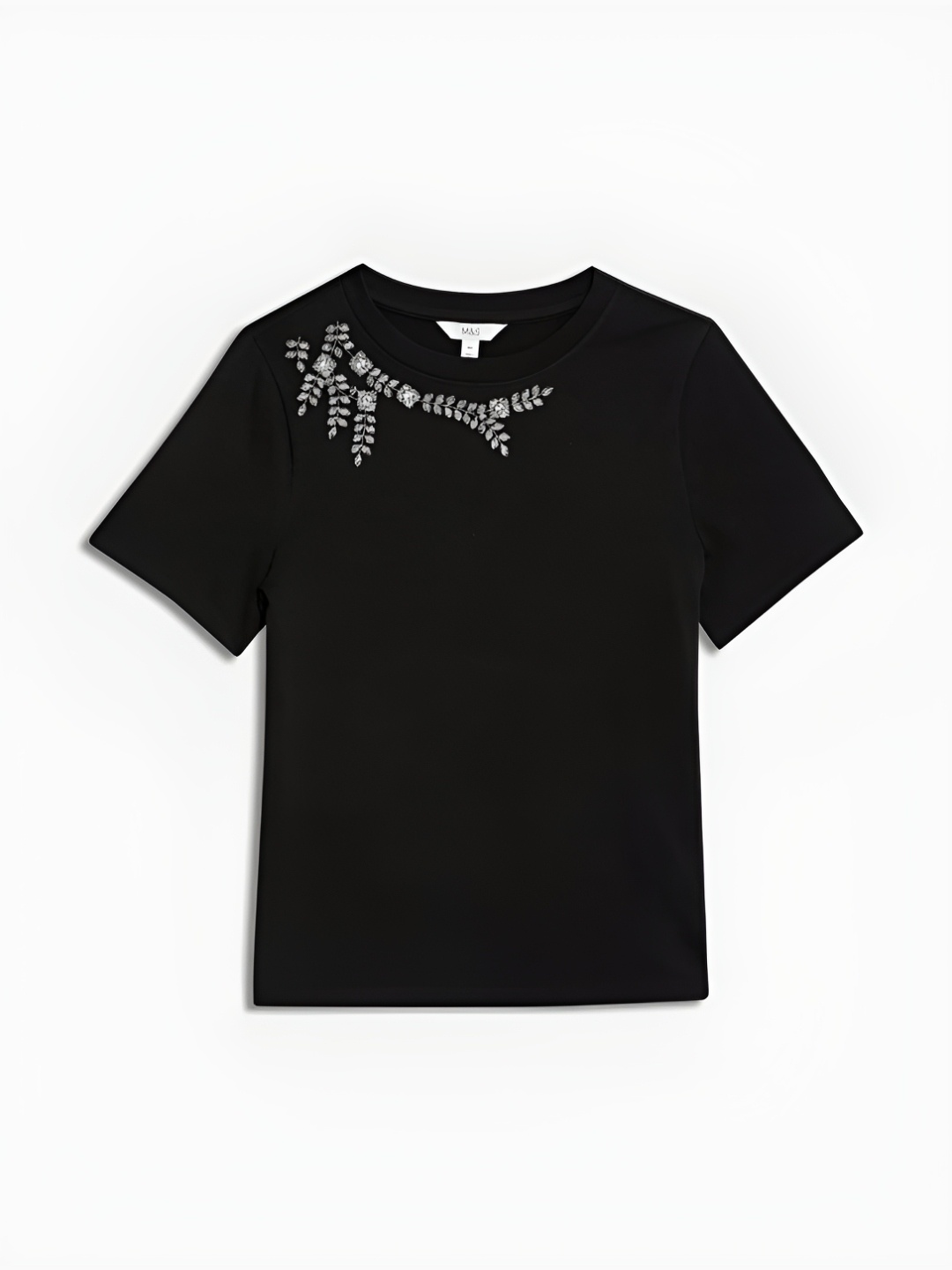 

Marks & Spencer Women V-Neck Applique T-shirt, Black