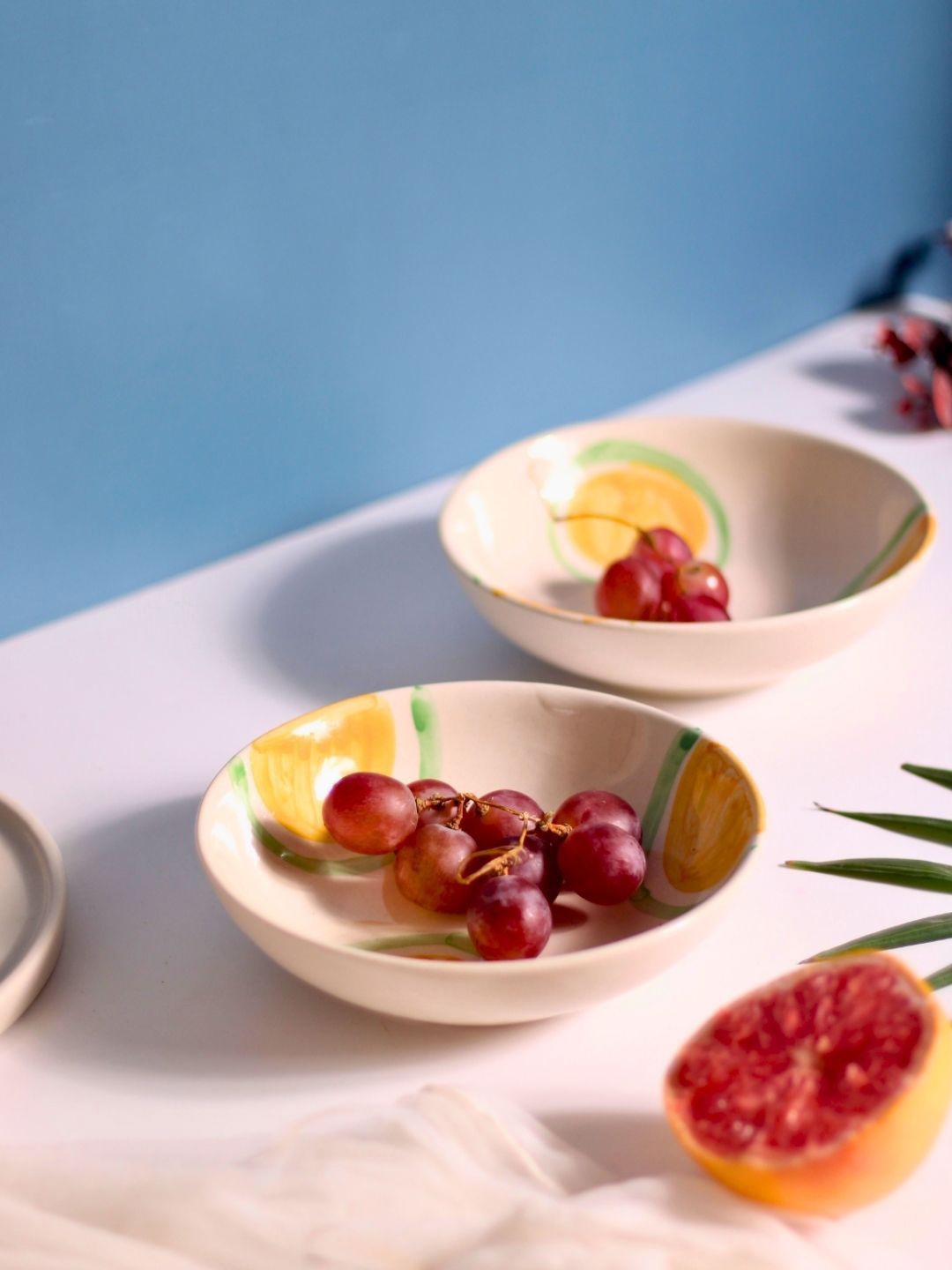 

WEAVING HOMES White & Green 2 Pieces Printed Dishwasher Safe Ceramic Bowls