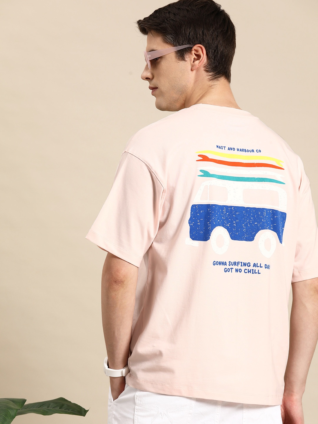 

Mast & Harbour Back Printed Round Neck T-shirt, Pink
