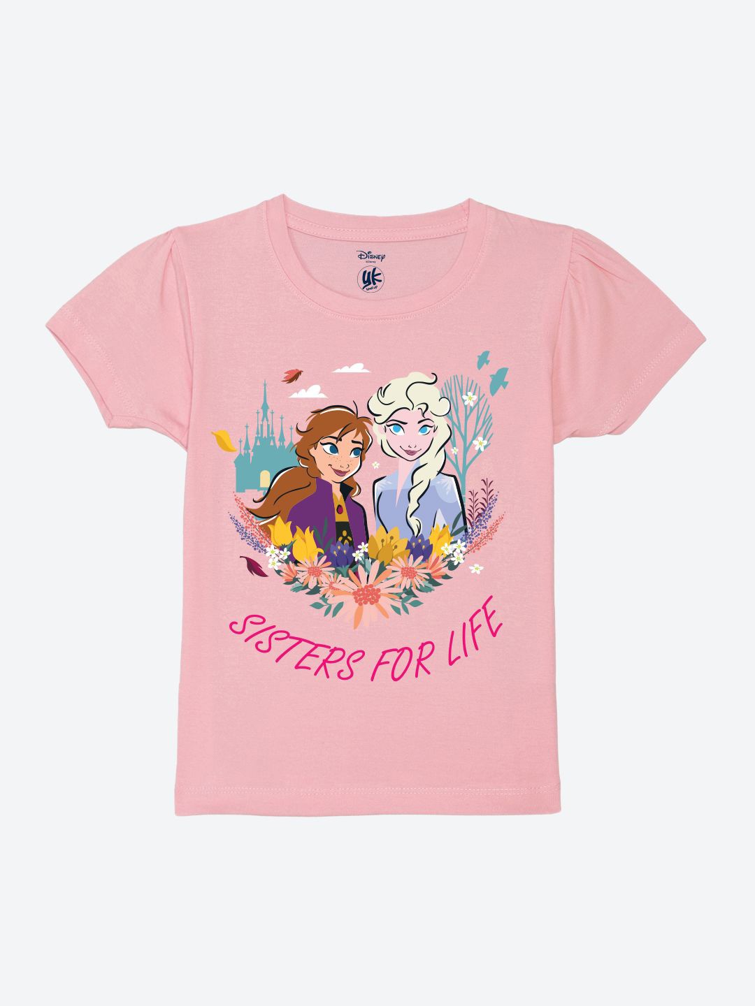 

YK Disney Girls Graphic Printed Round Neck Pure Cotton T-Shirt, Pink