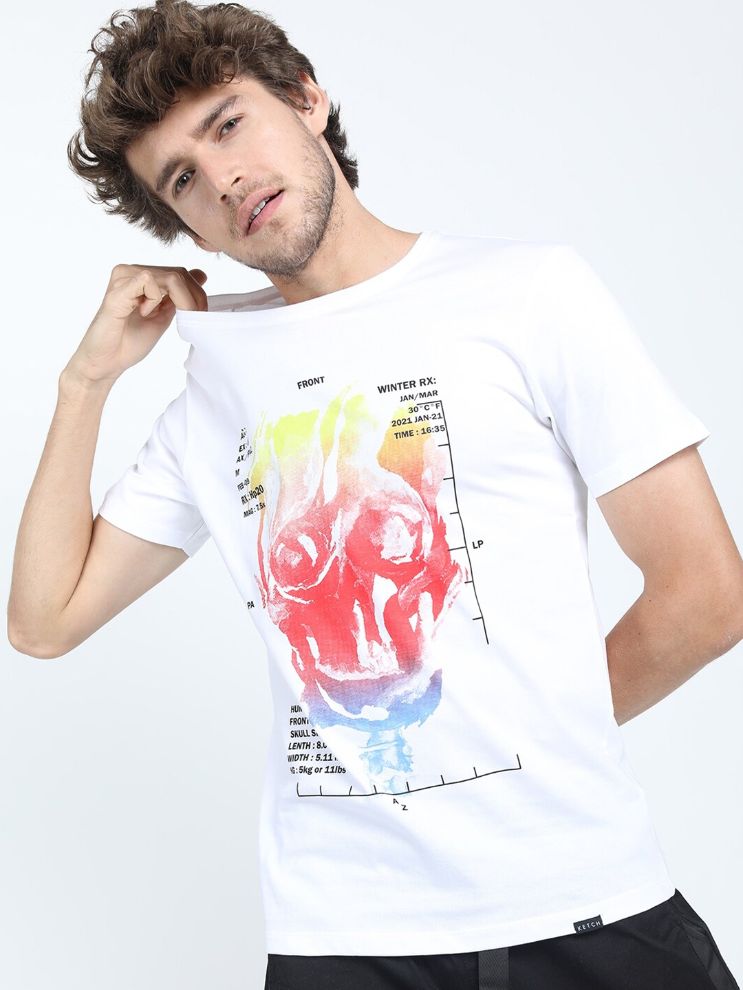 

KETCH Men White Printed Slim Fit Cotton T-shirt