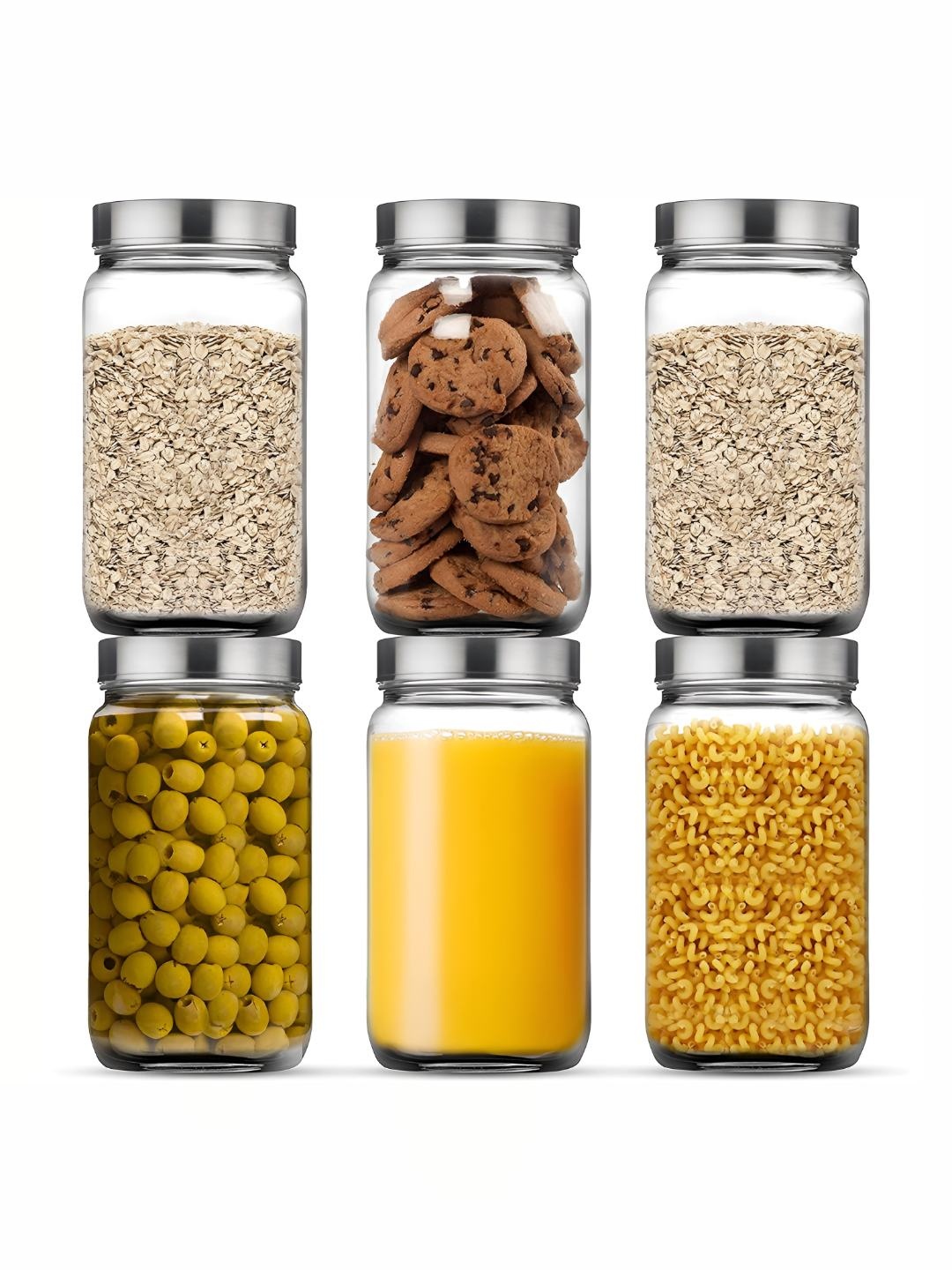 

CROCO JAR Transparent and Steel 6 Pieces Storage Glass Containers 1.8 L each