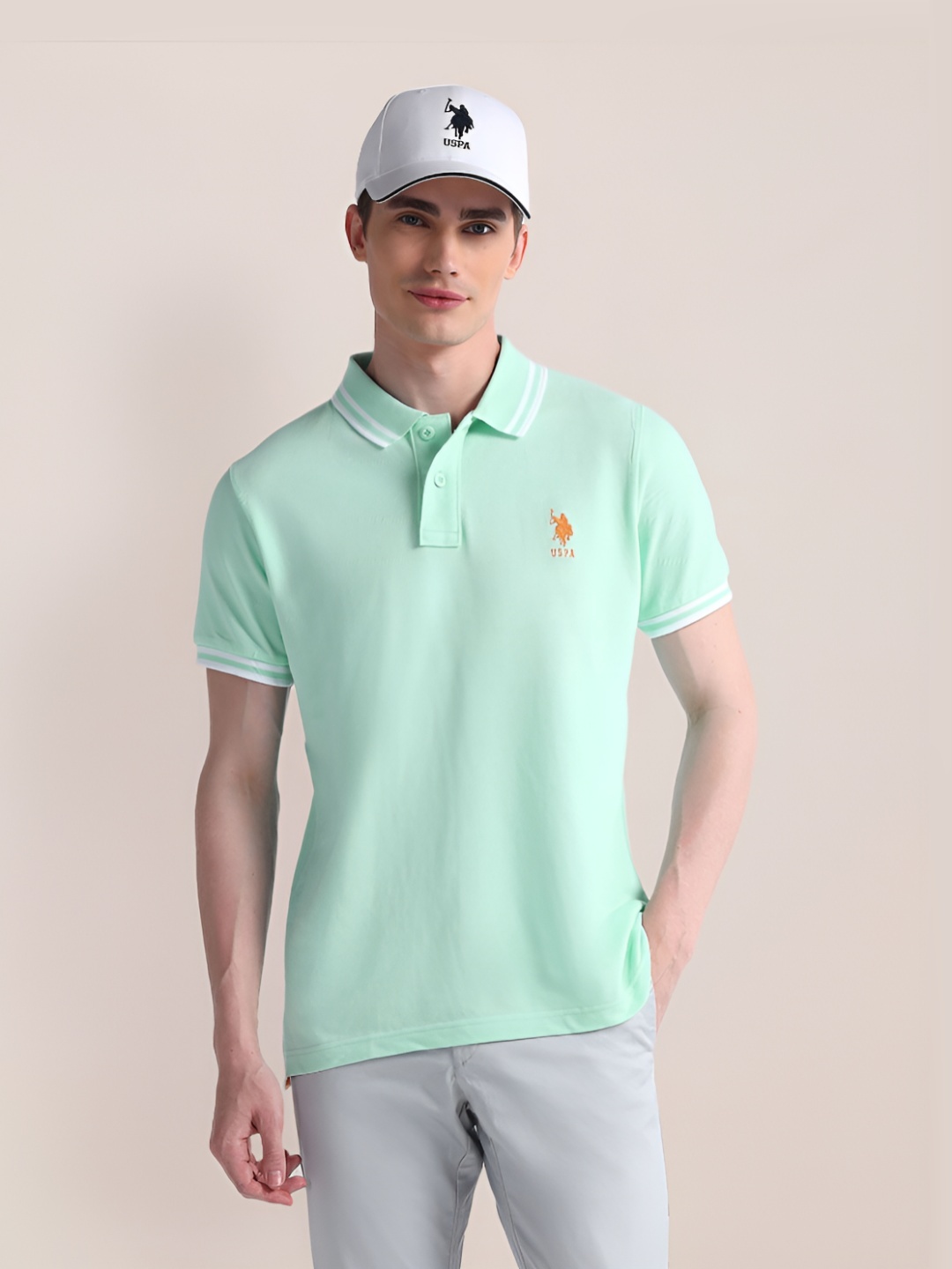 

U.S. Polo Assn. Men Solid Polo Collar Cotton Slim Fit T-Shirt, Blue