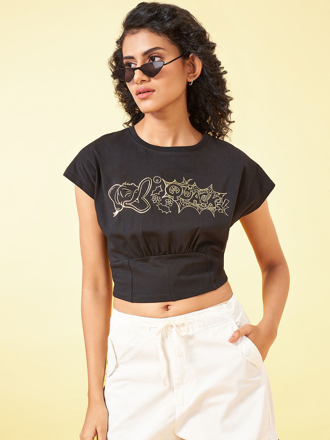 

Honey by Pantaloons Embellished Extended Sleeves Cotton Crop Top, Black