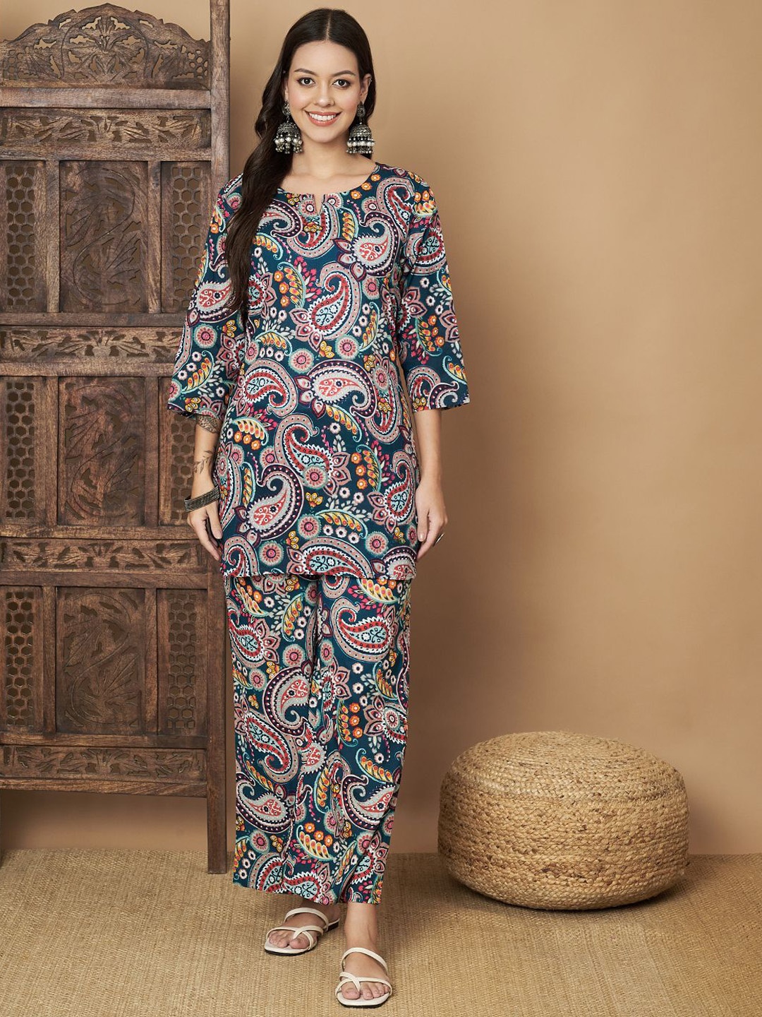 

Cotton Crunch Printed Pure Cotton Top With Palazzo, Blue