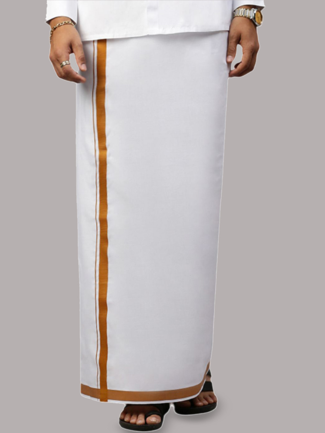 

RAMRAJ Men Solid Dhoti With Fancy Border, White