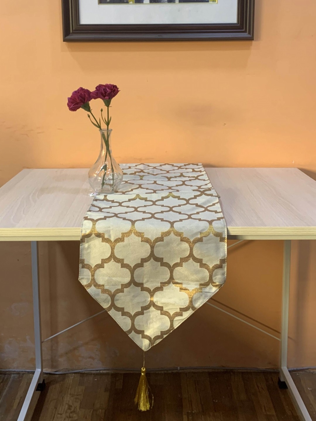 

Pink Parrot Geometric Printed Table Runner, Silver