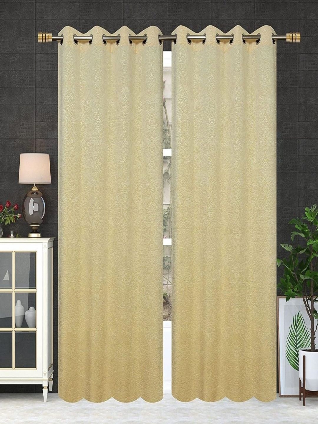 

JBG Home Store Cream-Coloured 2 Pcs Embellished Room Darkening Window Curtain