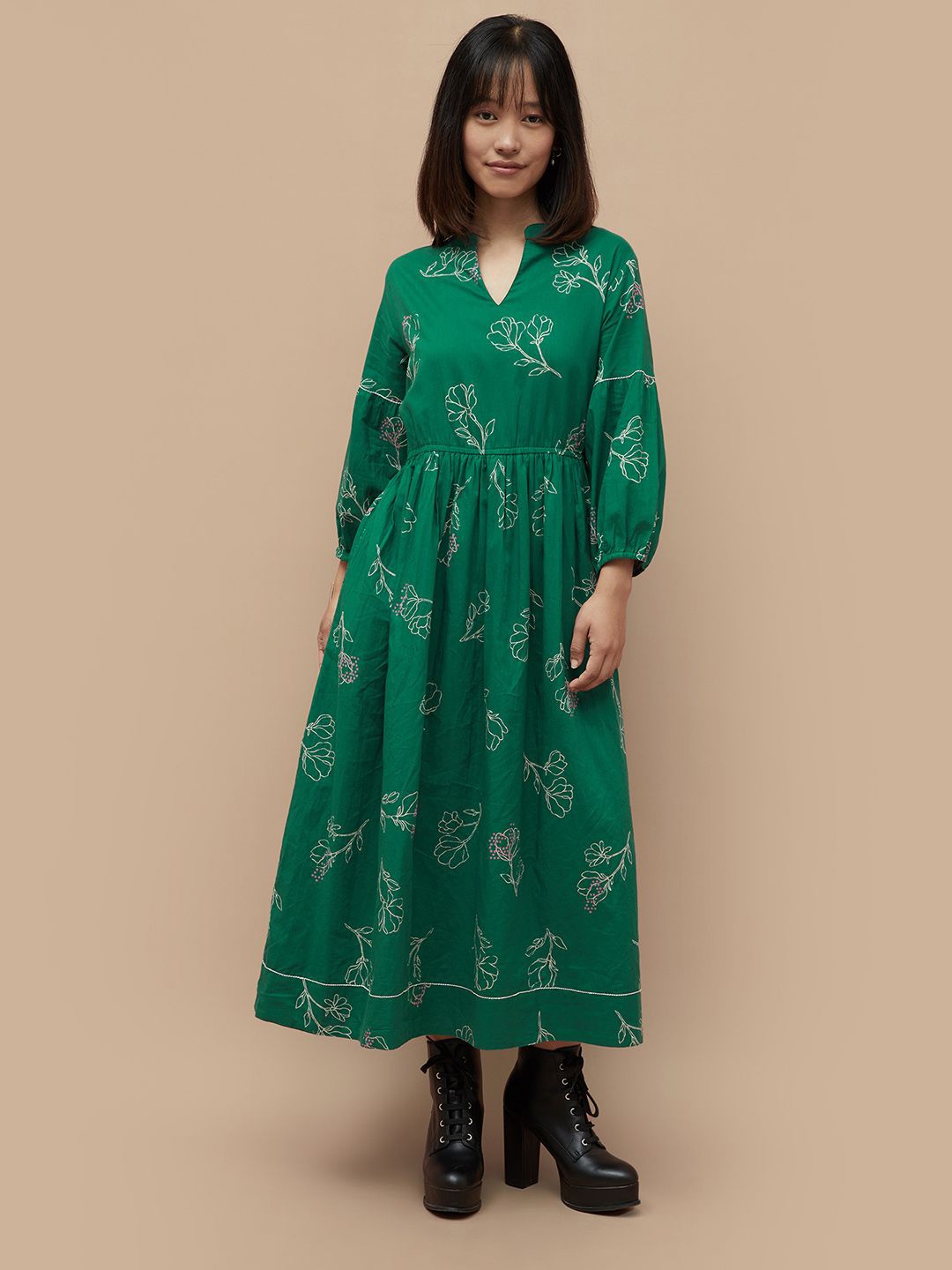 

Colour Me by Melange Floral Print Fit & Flare Maxi Dress, Green