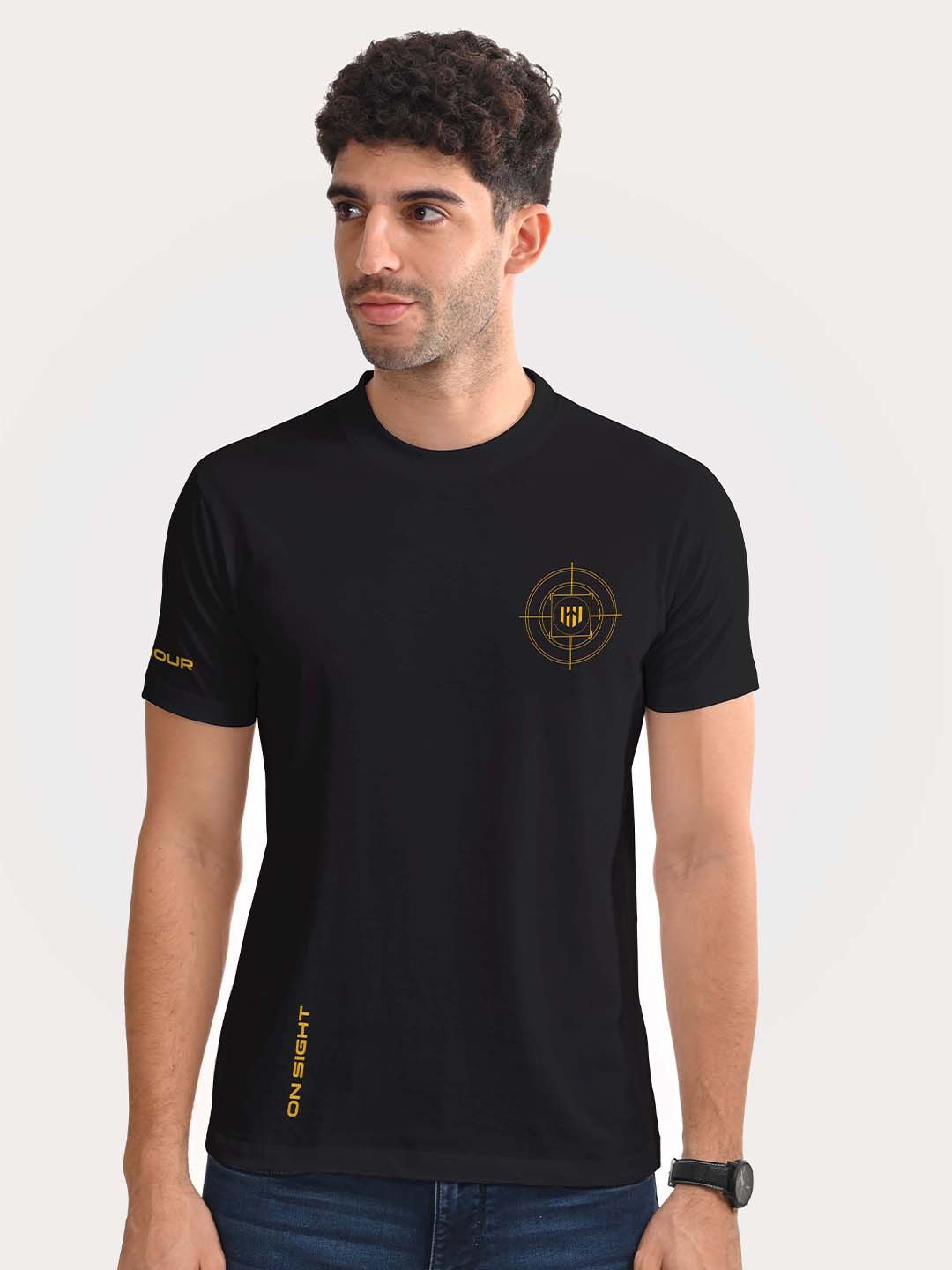 

Aero Armour Unisex Graphic Printed Round Neck Cotton T-Shirt, Black