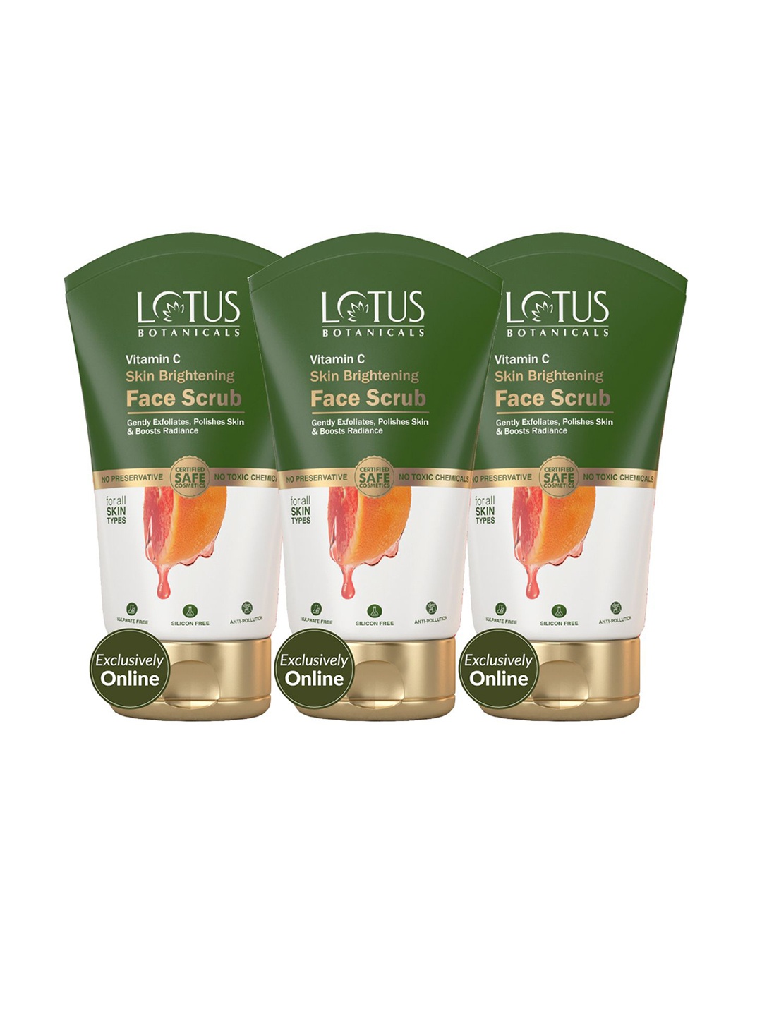 

Lotus Botanicals Set Of 3 Vit-C Exfoliating, Polishing & Brightening Face Scrub- 100g Each, Green