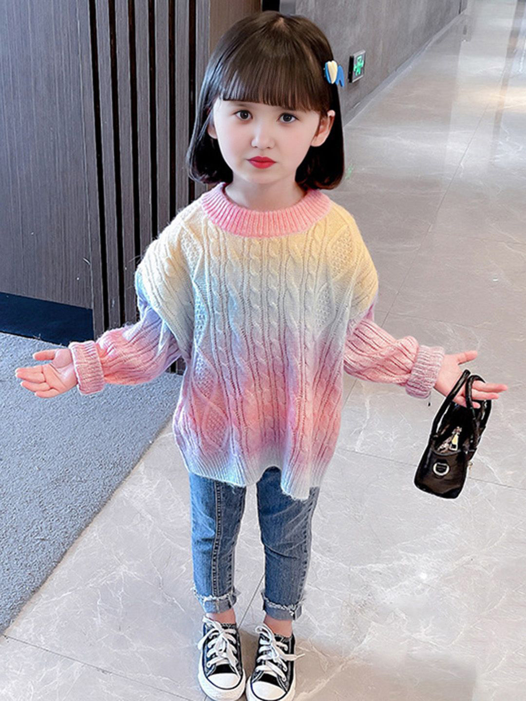 

INCLUD Girls Cable Knit Pullover, Pink