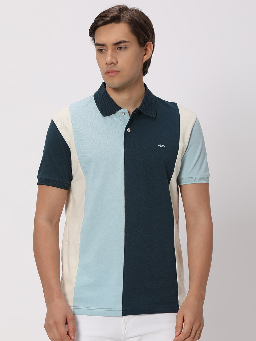 

Mufti Colourblocked Polo Collar Slim Fit Cotton Casual T-Shirt, Blue