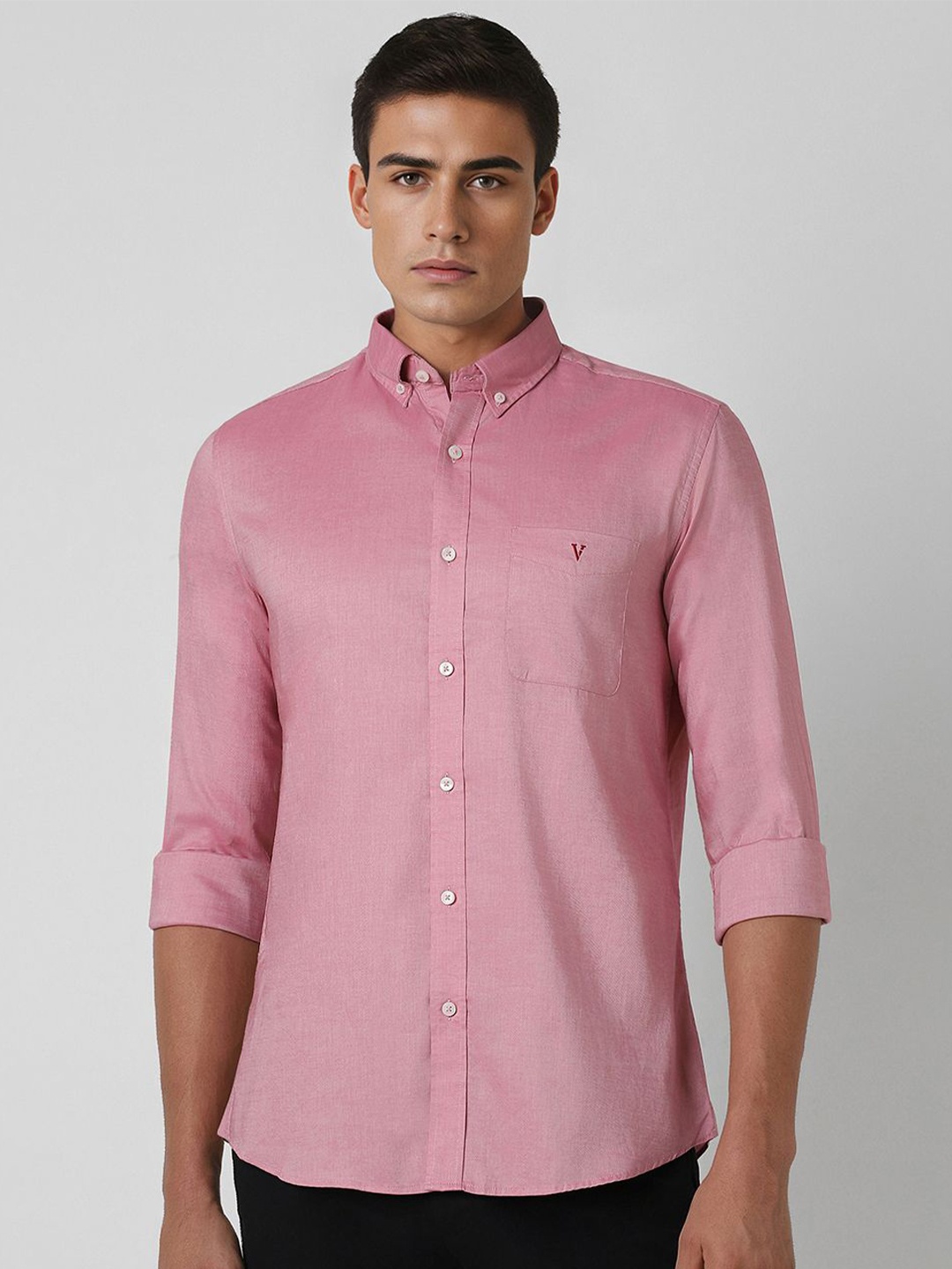 

Van Heusen Sport Men Button-Down Collar Solid Cotton Slim Fit Casual Shirt, Pink