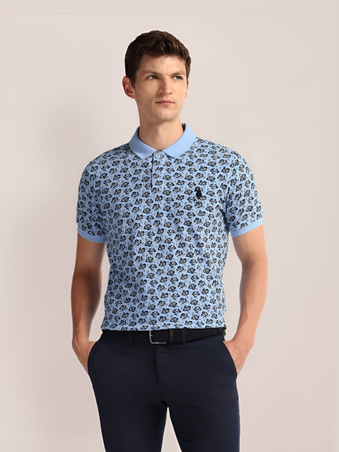 

U.S. Polo Assn. Men Conversational Printed Polo Collar Cotton Slim Fit T-Shirt, Blue