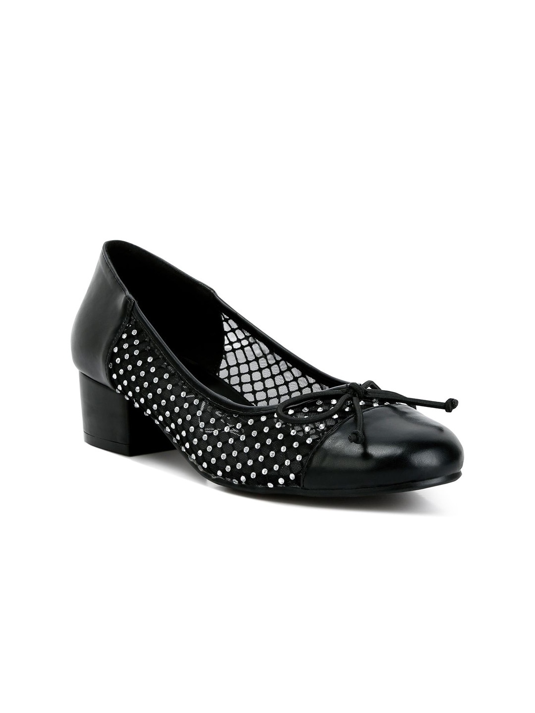 

London Rag Embellished Leather Block Heeled Pumps, Black