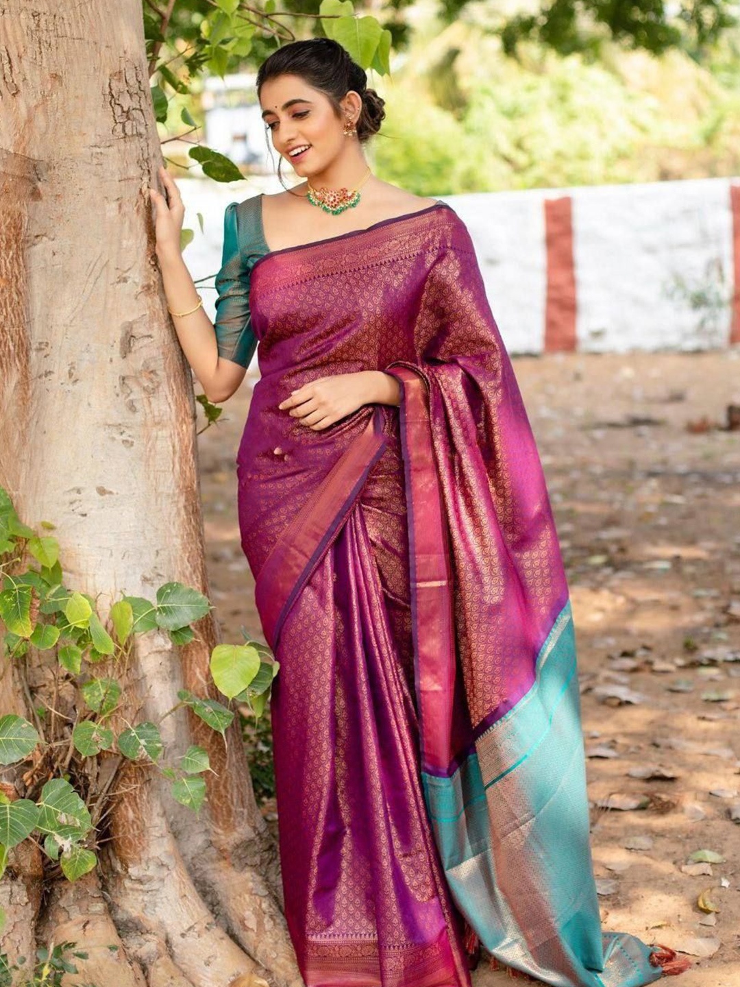 

Mitera Woven Design Zari Silk Blend Saree, Purple