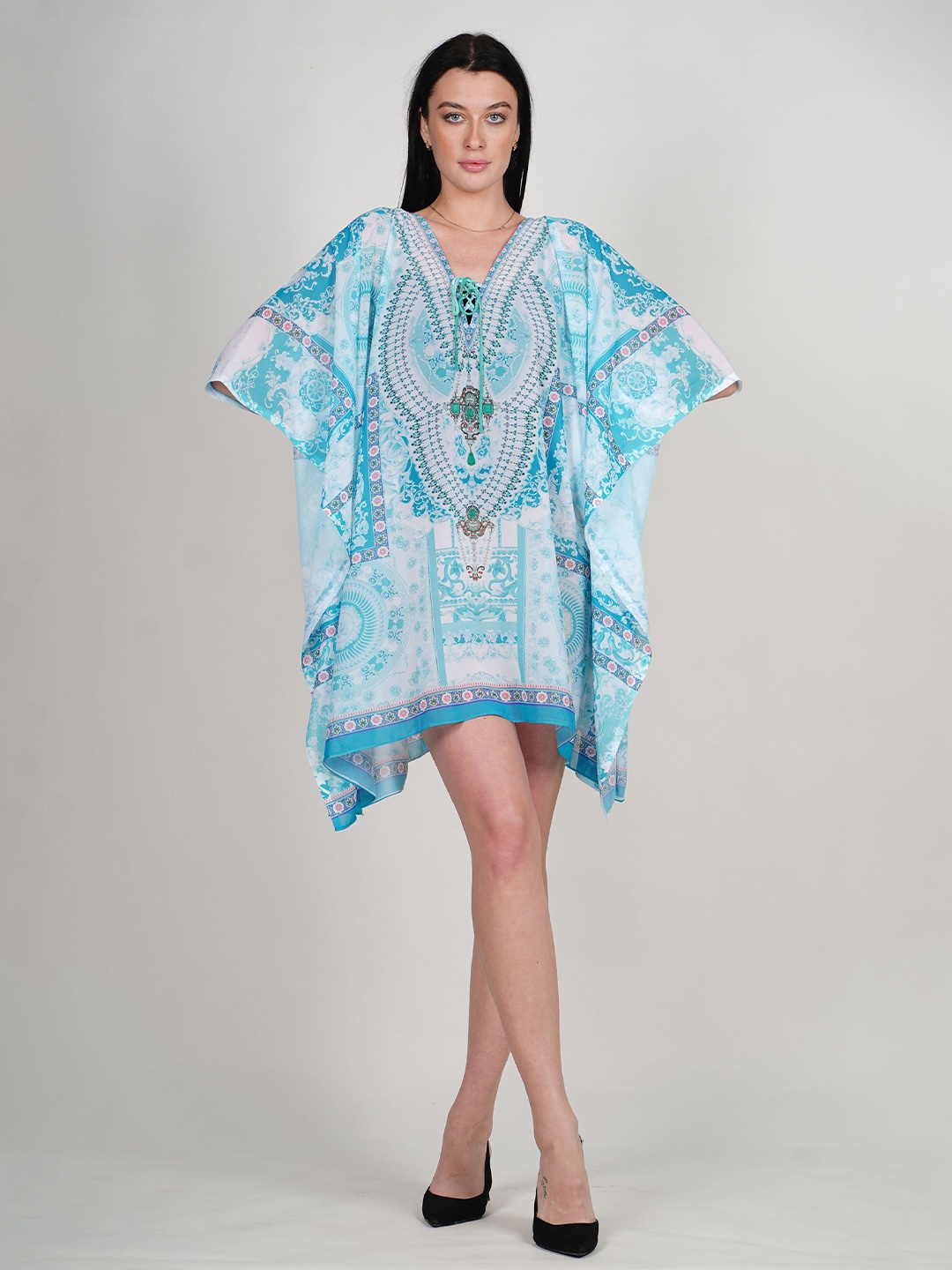 

ravi rajoria Printed Crepe Kaftan Mini Dress, Blue