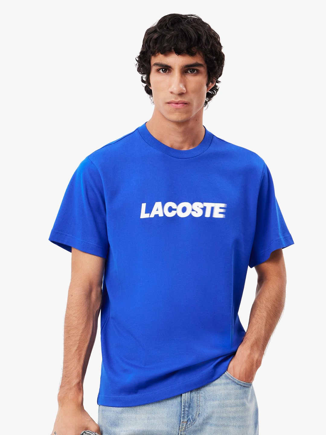 

Lacoste Men Typography Printed Round Neck Cotton T-Shirt, Blue