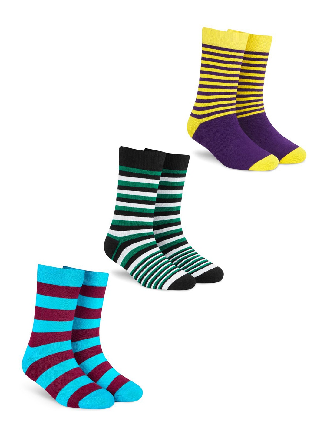 

Dynamocks Unisex Pack Of 3 Striped Calf-Length Socks, Blue