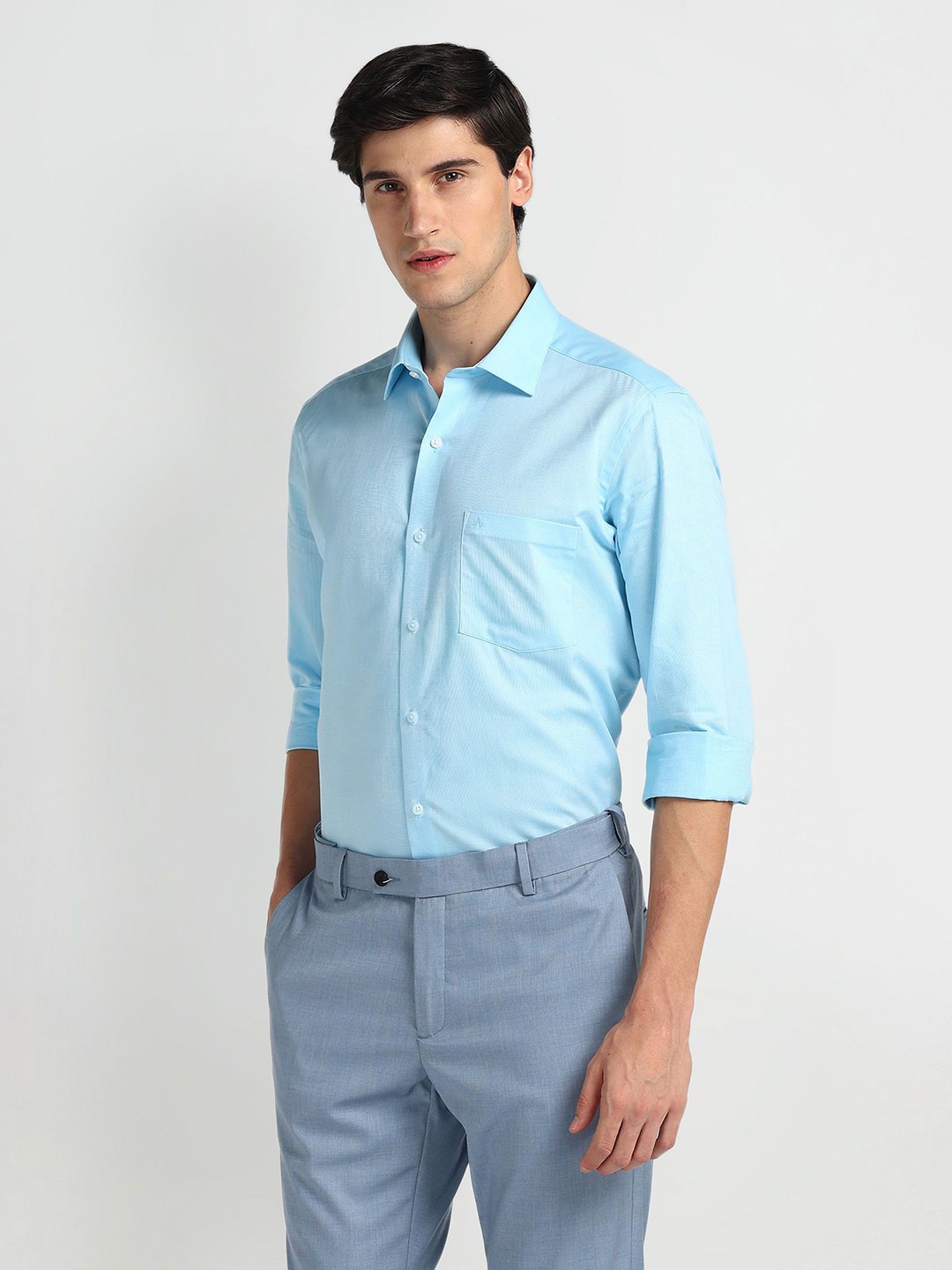 

Arrow Men Smart Cutaway Collar Solid Cotton Slim Fit Formal Shirt, Blue
