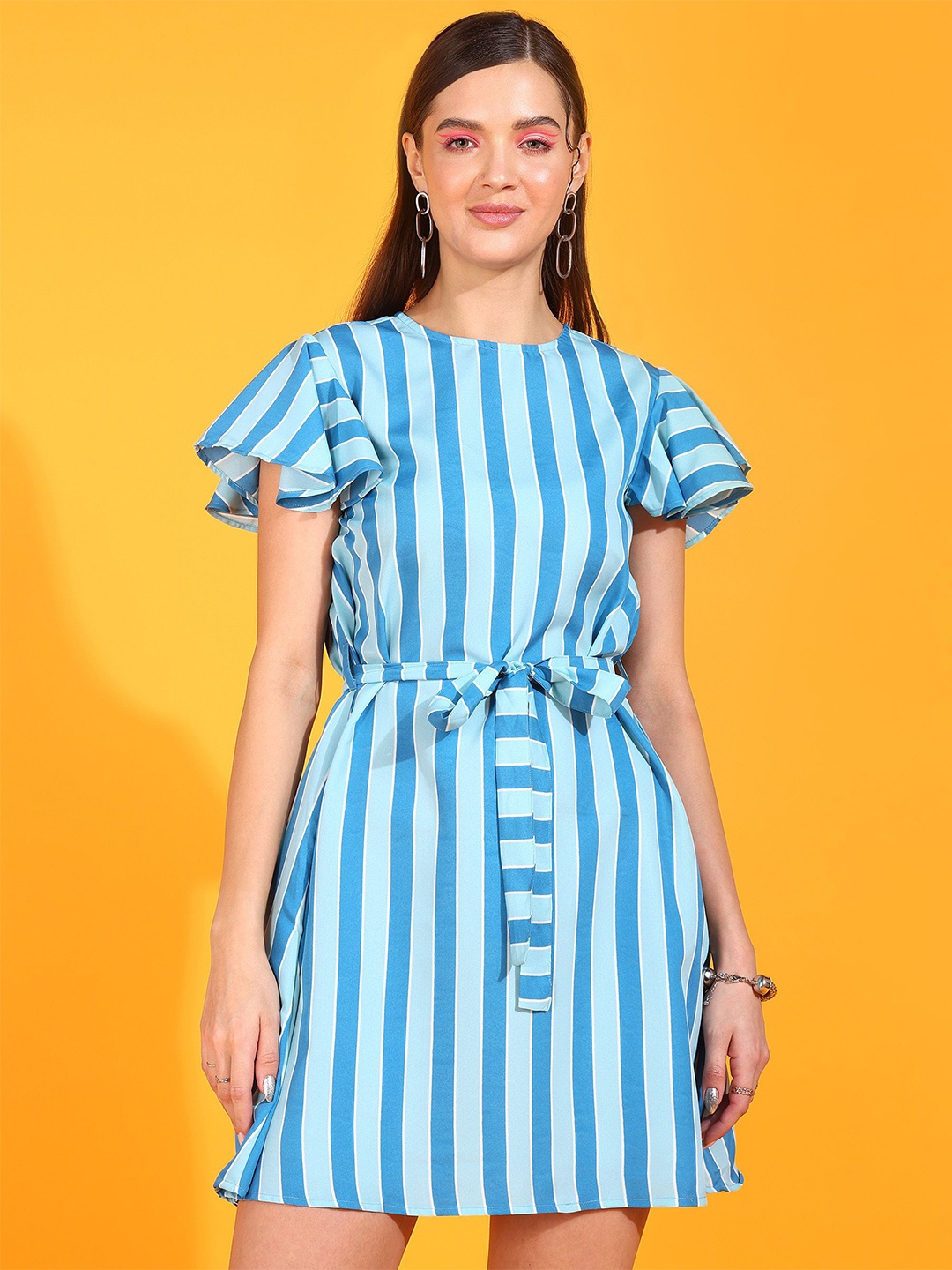 

Murcia Printed Striped Crepe Fit & Flare Dress, Blue