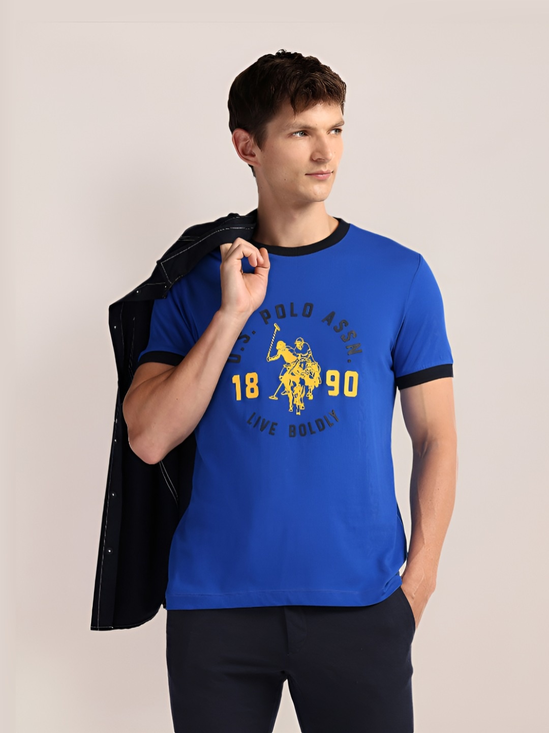 

U.S. Polo Assn. Men Typography Printed Round Neck Cotton Slim Fit T-Shirt, Blue