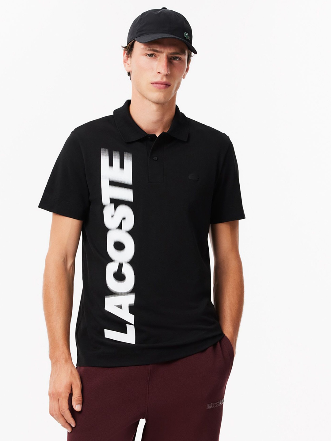 

Lacoste Men Typography Printed Polo Collar Cotton T-Shirt, Black