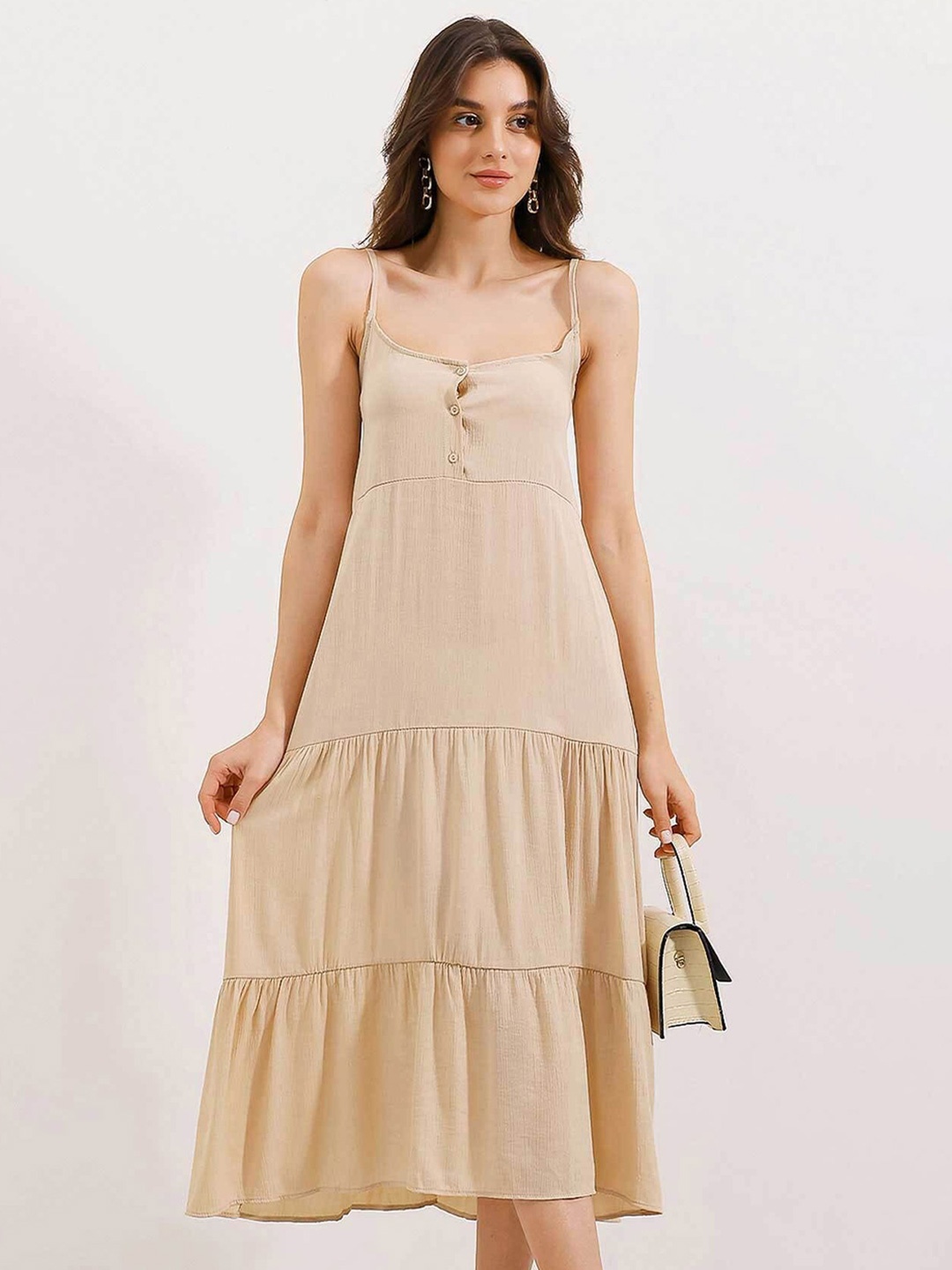 

BIGDART Women Solid A-Line Midi Dress, Na