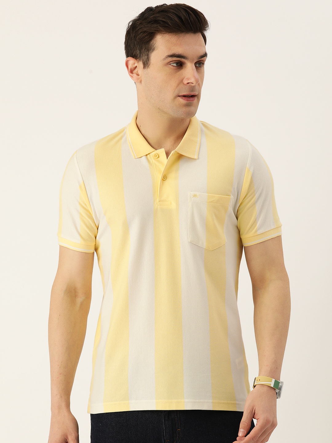

Monte Carlo Striped Polo Collar T-shirt, Yellow