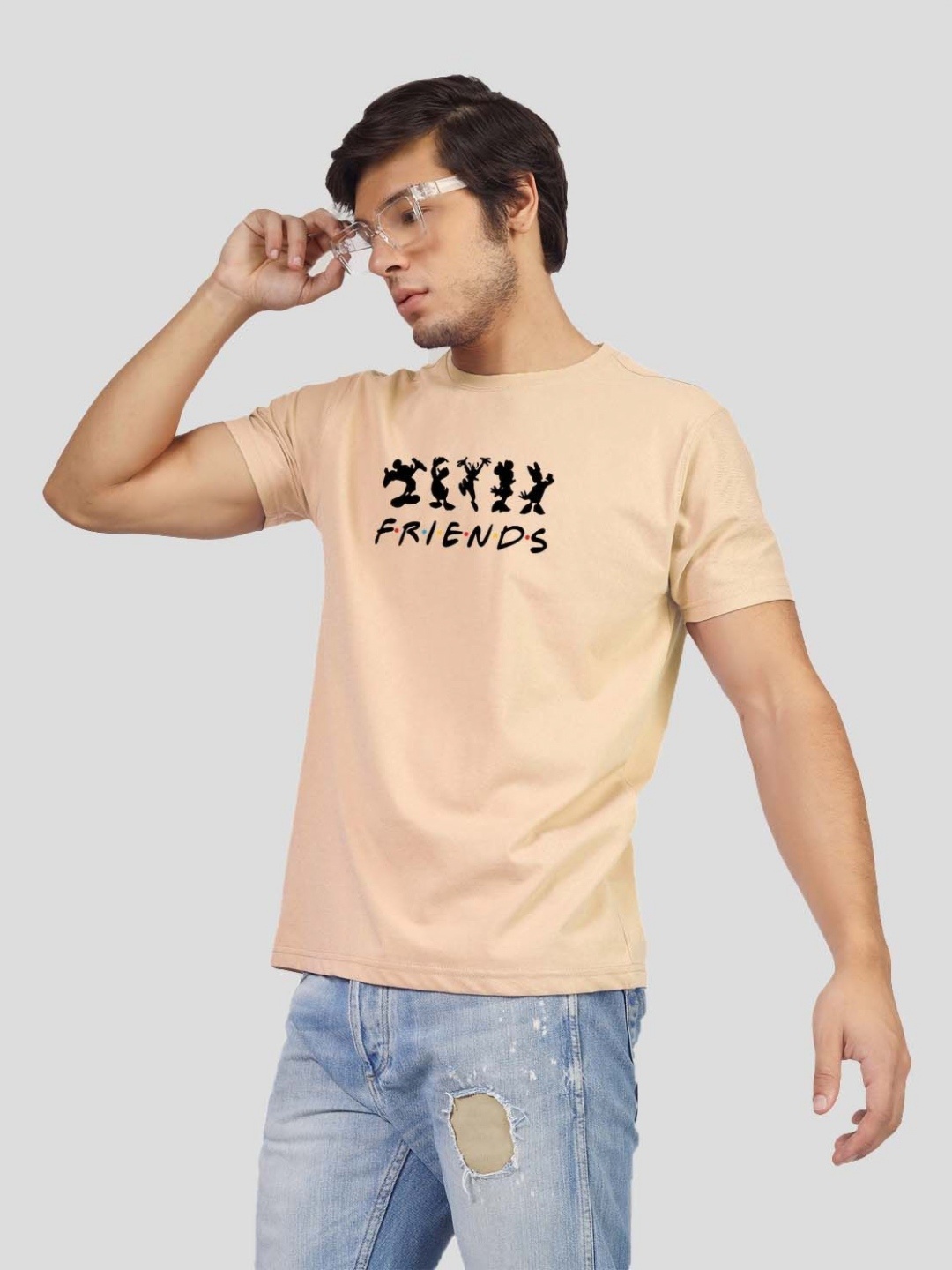 

Greylongg Men Typography Printed Round Neck Cotton T-Shirt, Beige