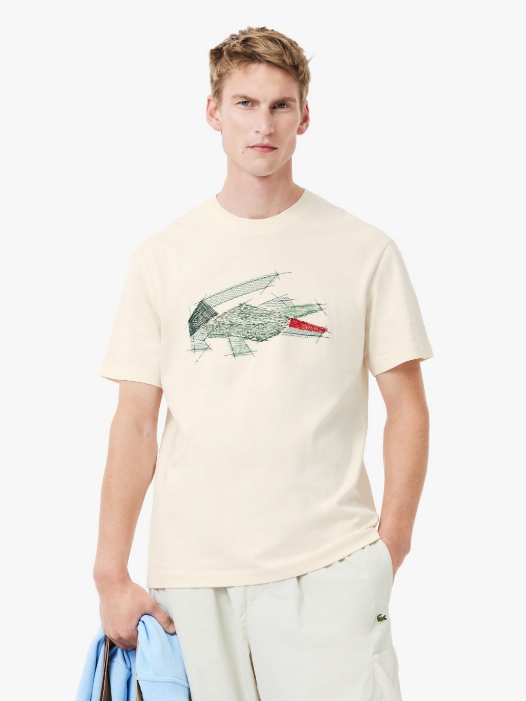 

Lacoste Men Abstract Printed Round Neck Cotton T-Shirt, Beige